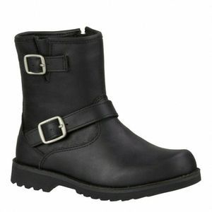 UGG Girls Black Harwell 1008003K Leather Double Buckle Side Zip Ankle Boots US 2